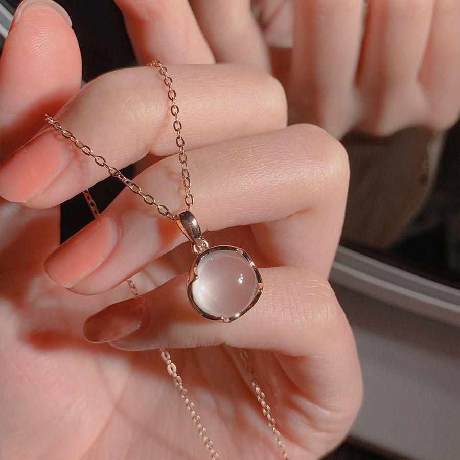Ожерелье из белого халцедона с серебряным покрытием 925 пробы и кулоном из розового кристалла — роскошная высококачественная цепочка на ключицу для женщин
