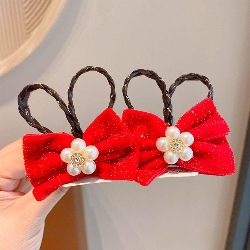 2pcs Chinese Style Ancient Style Hairpin Bow Wig Braid Hairpin Princess Children Red Hairclip