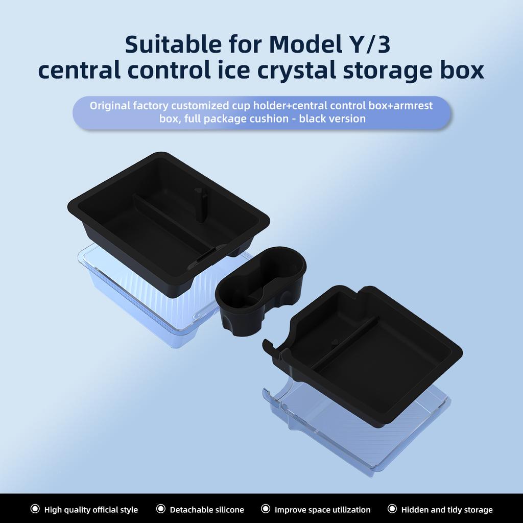 LUCKEASY for Tesla Model 3 Model Y 2023 Central Control Storage Box Ice Crystal Style Armrest Organizer Case Ca Accessories