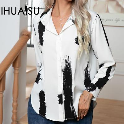 Женская рубашка с принтом в стиле абстракционизма на осень и зиму, женская блузка с длинным рукавом