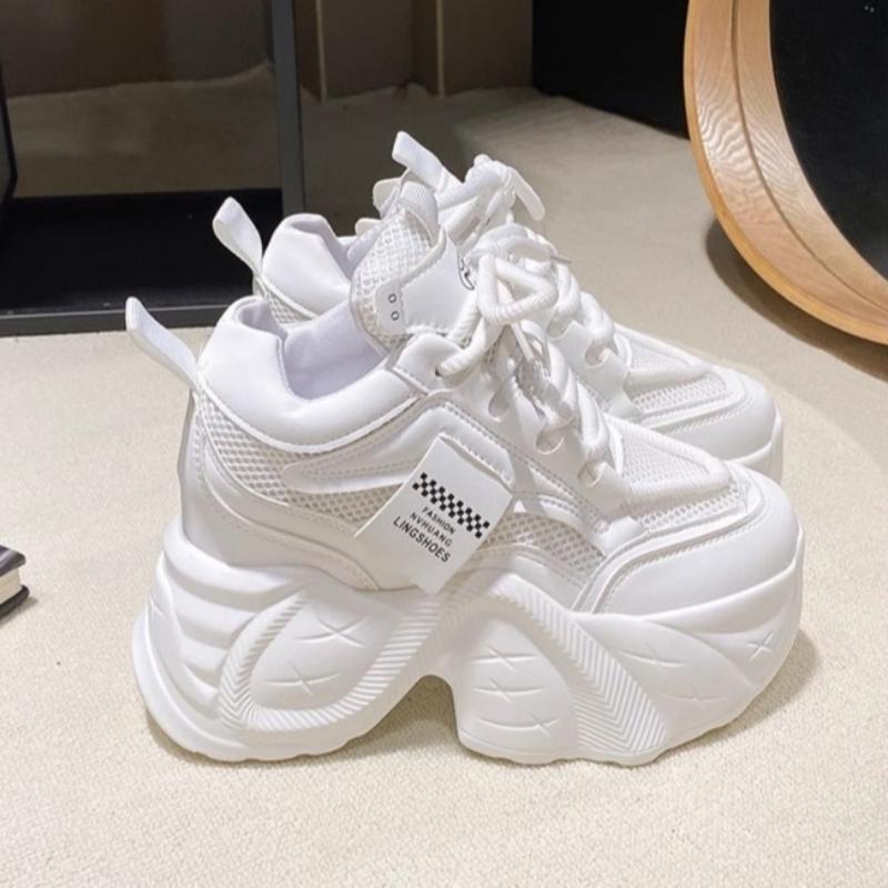 Летняя обувь для увеличения роста для женщин с толстой подошвой, маленькие туфли на высоком каблуке в стиле «папины кроссовки», универсальная спортивная повседневная обувь