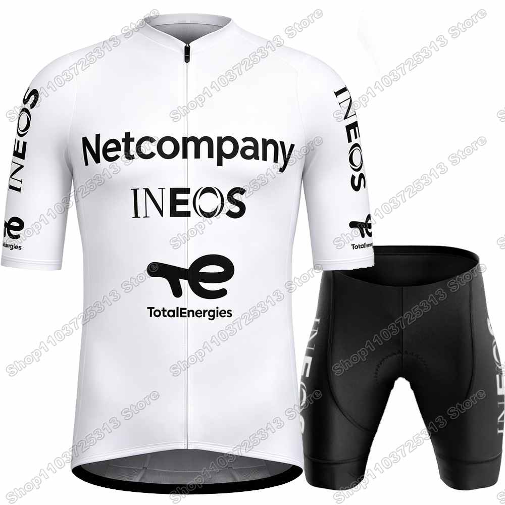 Комплект велосипедной формы Team Netcompany-INEOS Белый Черный Оранжевый Велосипедная одежда Мужская Летние Рубашки для Шоссейного Велосипеда Костюм Велосипедные Шорты с Подтяжками