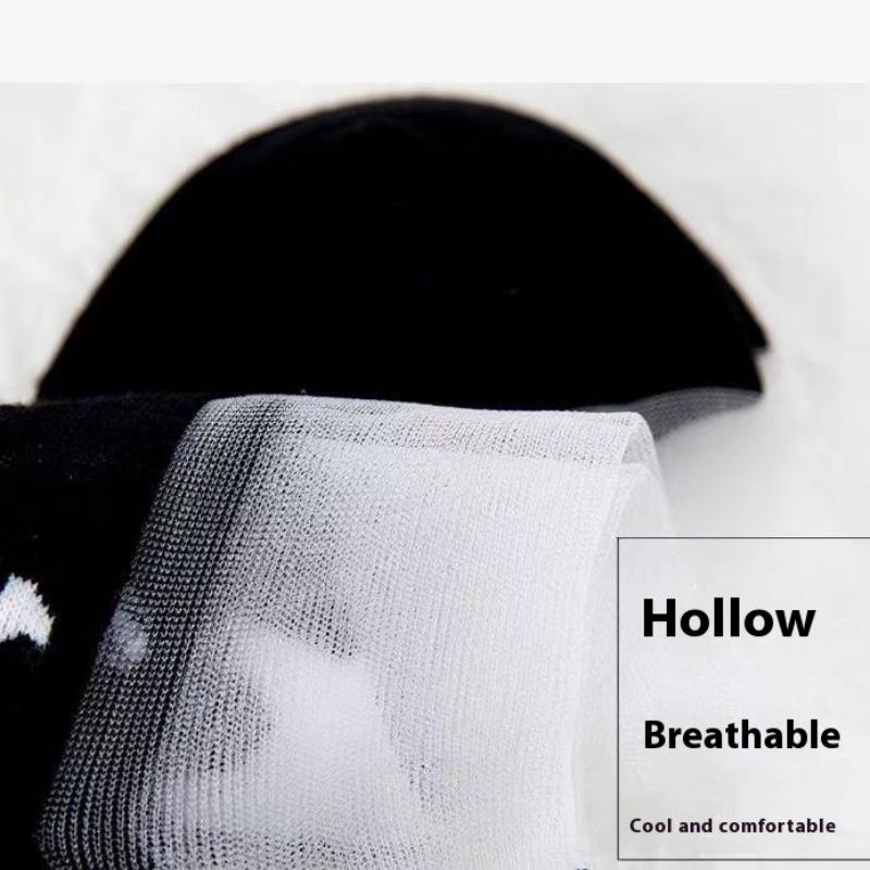 5 пар/лот Летние носки Черно-белый кот Стеклянный шелк Дышащие Женские носки Простые Короткие носки