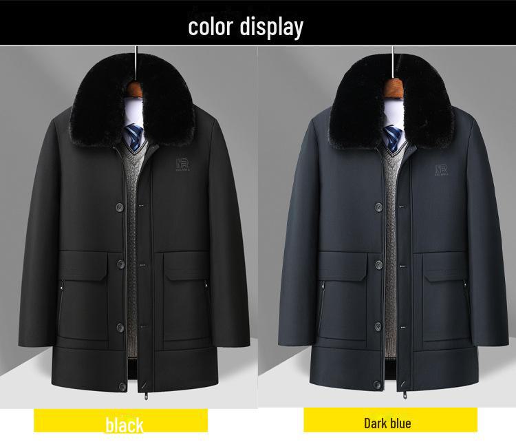 Мужское толстое пуховое пальто средней длины с меховым воротником - стильная хлопковая верхняя одежда для пап среднего и пожилого возраста