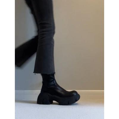 Версия из коровьей кожи~ толстоподошвенные ботильоны на платформе для женщин, тонкие ретро маленькие ботинки Мартина, боковая молния, эластичные тонкие ботинки