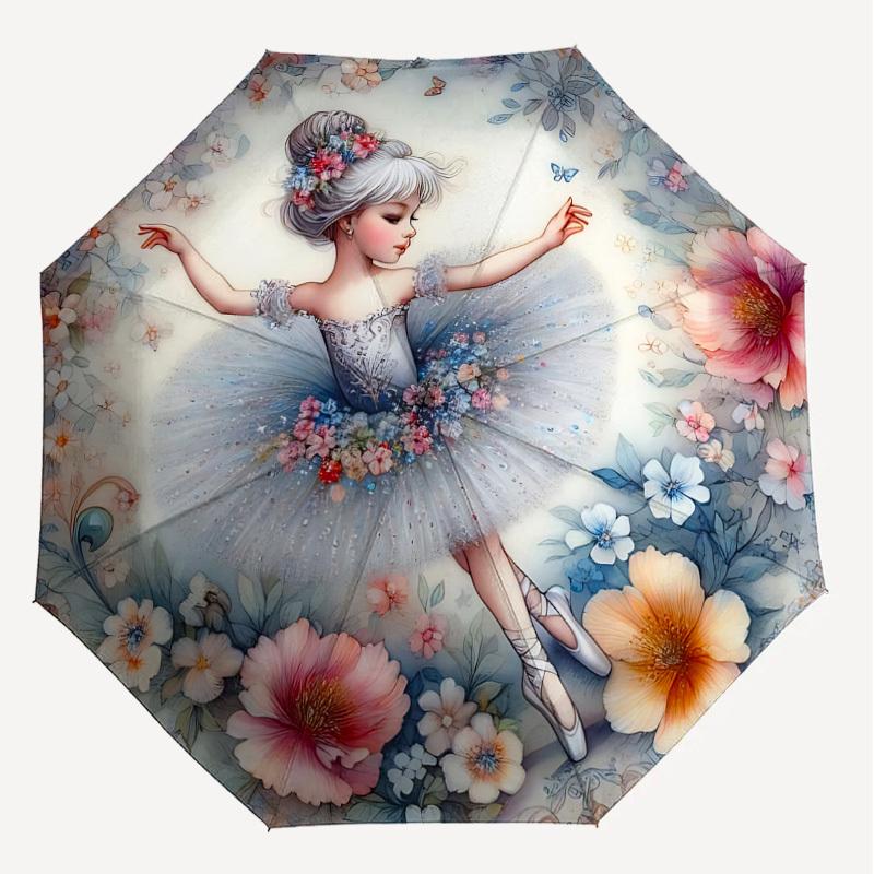1PC flower ballerina Umbrella-8-Rib Reinforced, Automatic Open, Lightweight & Durable, Cute Fashion Accessory for Outdoor-A1234