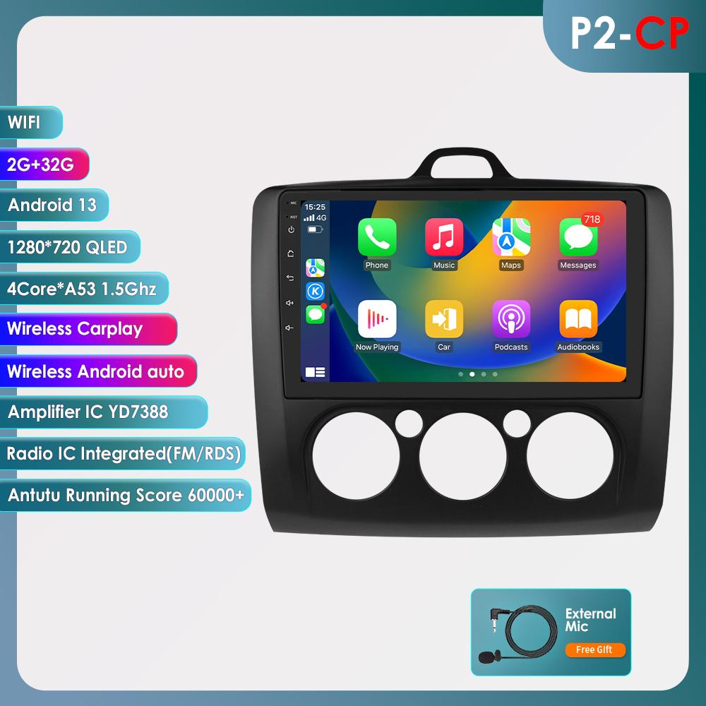 OSSURET Android13 Автомобильное радио для Ford Focus 2 3 Mk2 Mk3 2004-2011 Мультимедийный видеоплеер Навигация Интеллектуальный экран GPS 2Din Carplay 4G Авто Стерео