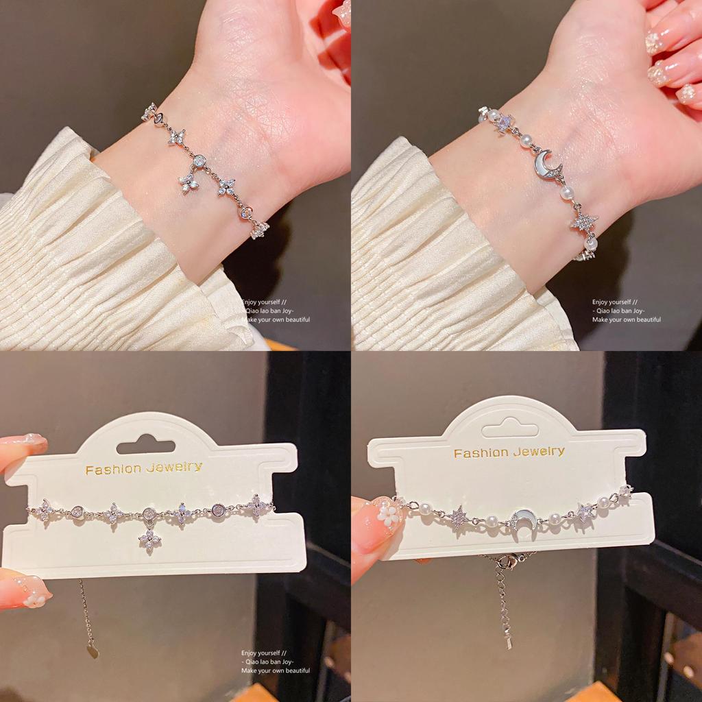 Натуральный браслет с цирконами в виде луны и звезд для женщин с мерцающими камнями и элегантным стилем