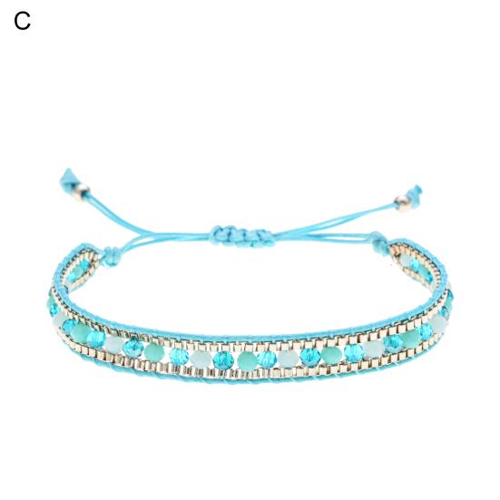 Women Bracelet Adjustable Braided Rope Faux Crystal Vintage Ethnic Style Hollow Out Wrist