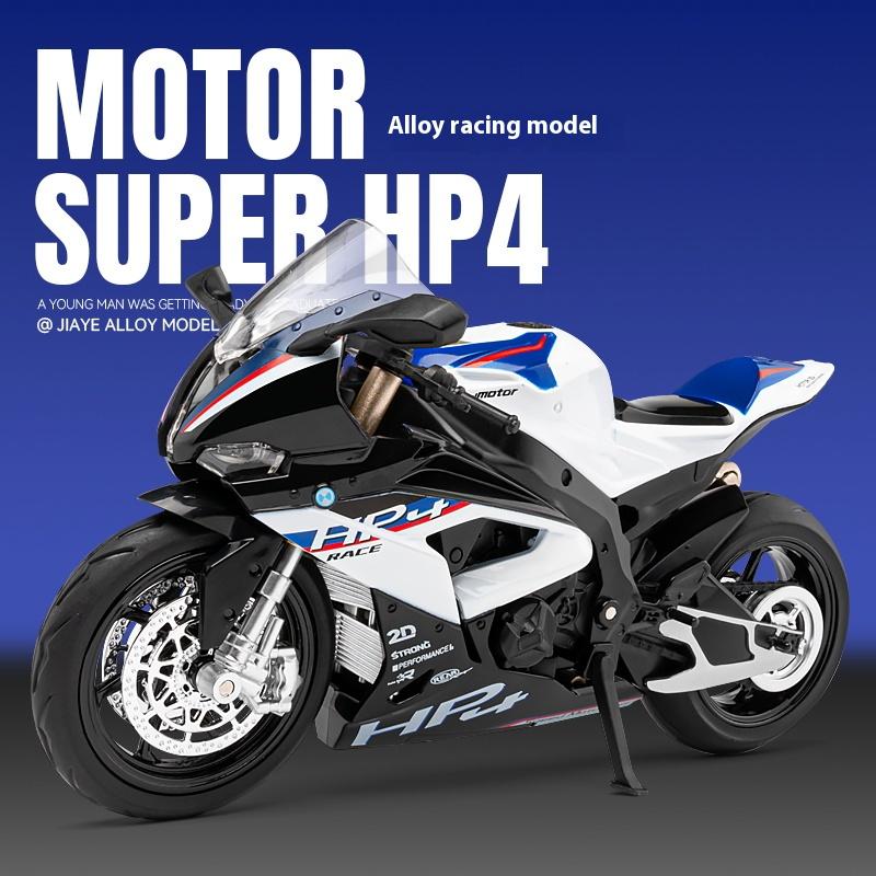 1/12 Модель мотоцикла BMW HP4 Металлическая литая модель локомотива Симуляция Свет Коллекция Украшение Подарок для мальчика