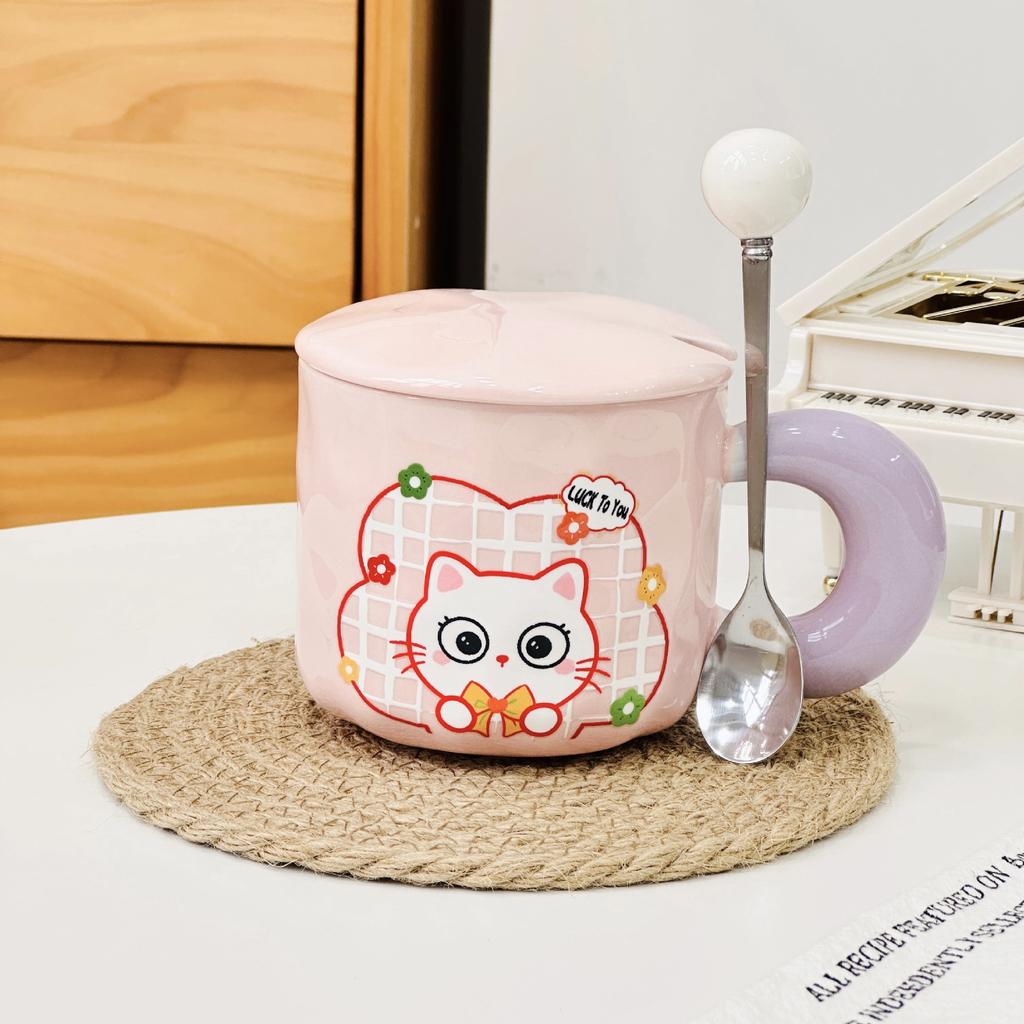 Милый кролик с крышкой и соломенной чашкой, мультяшная дорогая большая емкость, сувенирная кружка для девушек и пар, керамический набор чашек