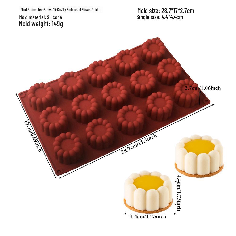 6-Cavity Flower & Heart Silicone Mousse Mold for Chocolate and Cakes