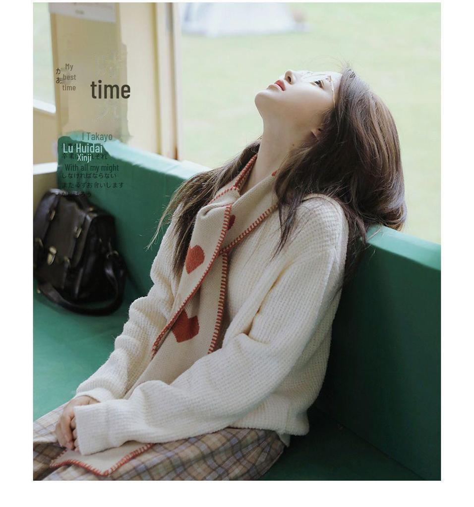 Короткий вязаный шарф для женщин на осень и зиму - мягкий, теплый в корейском стиле с рисунком в виде головы кенгуру