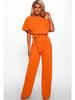 Women's Summer Button-Tie Short Sleeve Jumpsuit - European and American Style