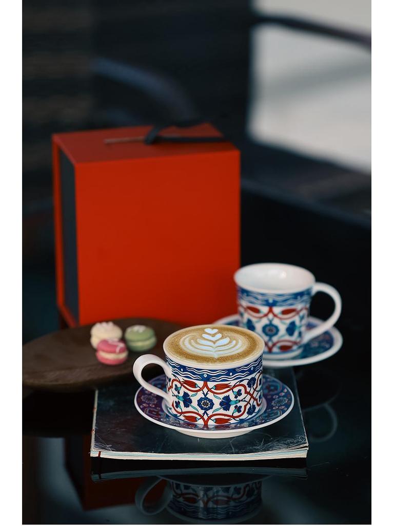 Турецкий керамический набор для латте с блюдцем - Ретро-кружка в подарочной коробке