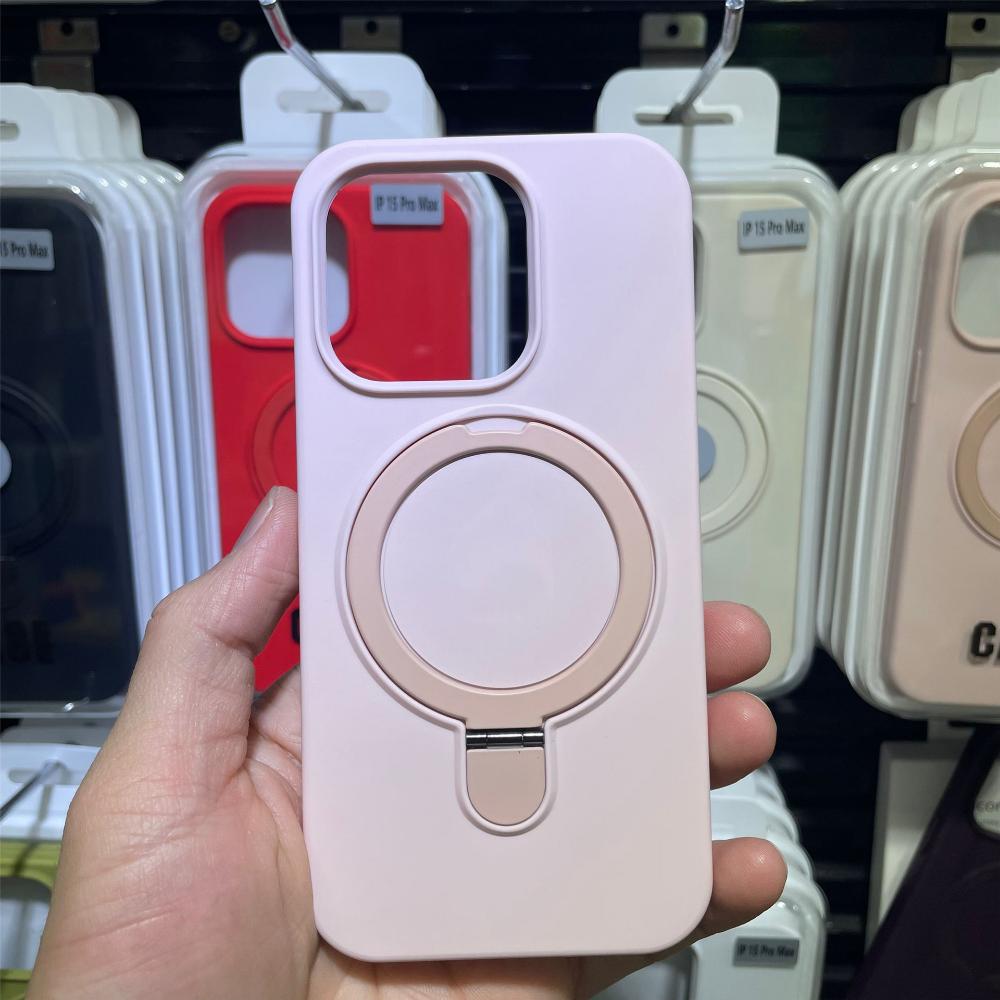 Совместим с Apple iPhone 15 Pro Max, Магнитная подставка, Чехол из жидкого силикона для телефона, iPhone 17 с защитным чехлом с точкой опоры