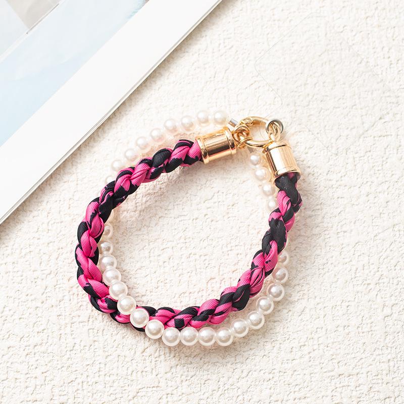 Douyin-Style Pearl Phone Lanyard with Silk Scarf Strap & Pendant