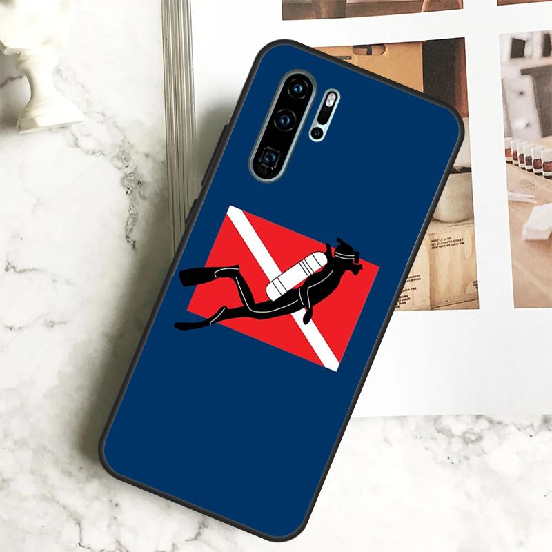Diver Down Diving Flag For Huawei Nova 7i 8i 11i 12i 12s Y73 Y70 Y90 Y60 Y72 Y61 Y91 9 10 SE P40 Lite P30 Pro Case