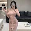 Женское платье с открытыми плечами Платье-бодикон с длинным рукавом для девушки