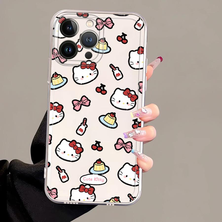 Sanrio Cartoon Hello Kitty Case for iPhone 17 Pro Max 12 Mini 7 8 XR 11 15 14 Plus 13 Pro Air 16 XS Max Soft Phone Cover