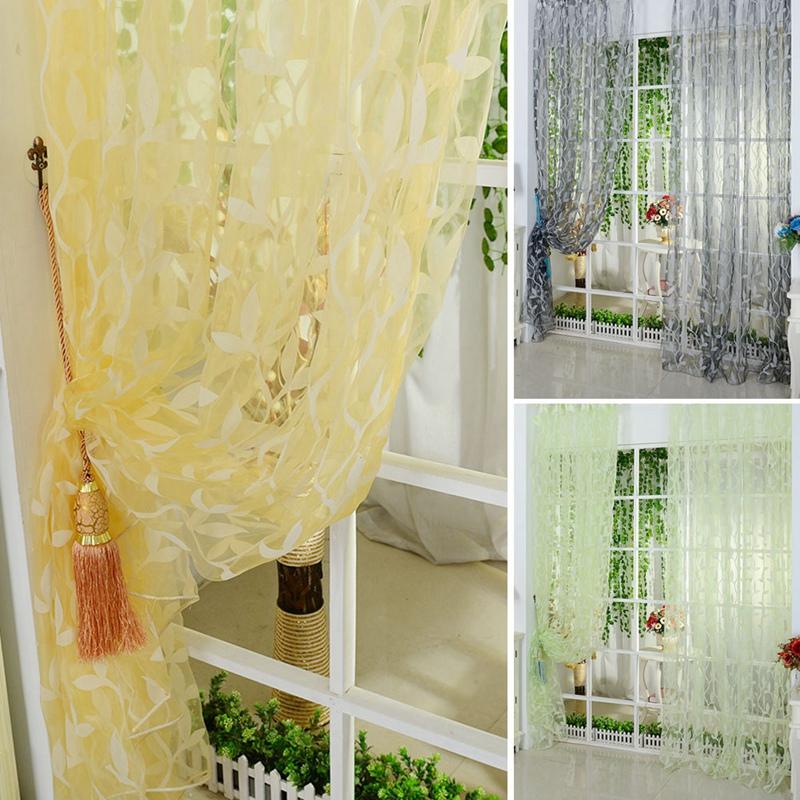95x200cm Elegant Modern Tulle Curtains For Living Room Bedroom Kitchen Green Leaf Sheer Curtains For Window Tulle Curtains Drap