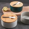 6 Inch Ceramic Butter Box with Lid Sealed Box Household Round Butter Box with Knife Butter Dish Cheese Box Kitchen Tableware