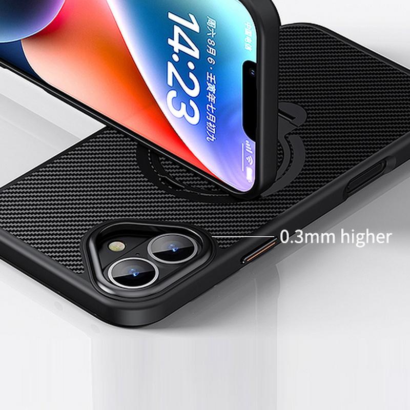 Тонкий жесткий чехол с текстурой из углеродного волокна для iPhone 16 Pro Max 15 Pro 14 13 12 для противоударного гибридного ПК с металлическим кронштейном и магнитным чехлом для телефона MagSafe