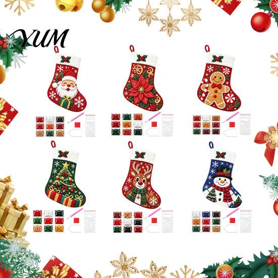 DIY Holiday Craft Projects for Kids Rhinestone Painting Christmas Stocking Kit, 6 Festive Patterns Crafts with Resin Making Supplies Drills And Tools,