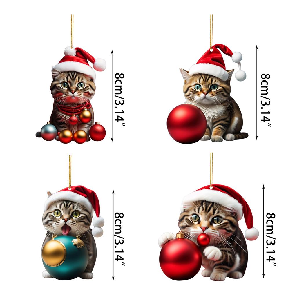 Acrylic Christmas Cat Charm Ornament Unique Holiday Decor Fun Pendant Decorations for Christmas Trees Door and Window