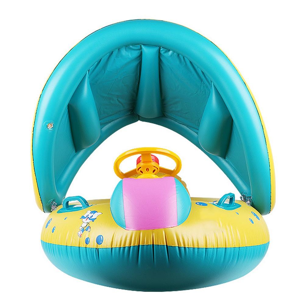 Cartoon Baby Swimming Ring with Sunshade Float Inflatable Swimming Circle Children Water Seat Pool Party Toys