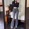 Осень-весна узкие джинсы женские джинсовые брюки винтажные узкие брюки модные женские тонкие эластичные повседневные расклешенные брюки с разрезом