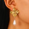 High-end Metal Flower Cold Wind Pearl Pendant Earrings Women's Niche Design Temperament Stud Earrings Wholesale