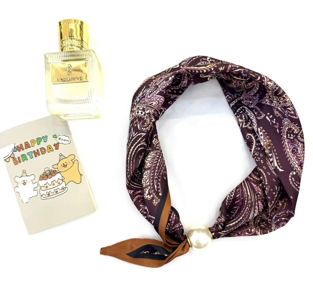 New Polka Dot Versatile Decoration Fashion Ribbon Lazy Pearl Magnetic Buckle Women's Silk Scarf Neck Sunscreen Neck Protection Scarf