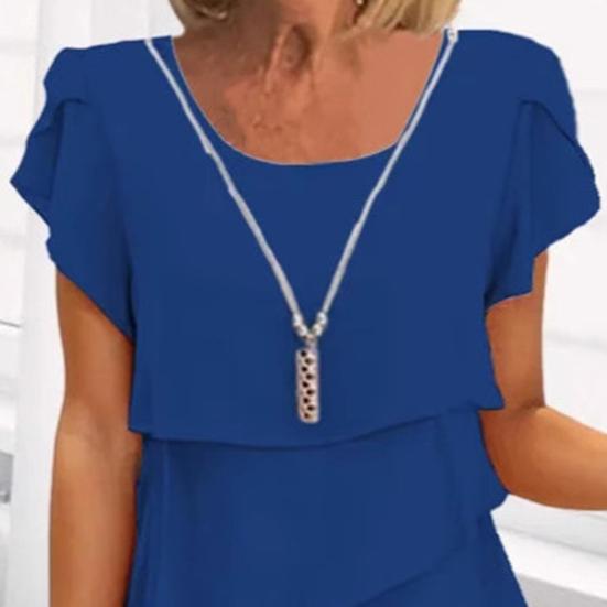 Женское шифоновое платье с оборками по краю, круглым вырезом, короткими рукавами, многослойным дизайном, летнее платье миди, повседневная одежда