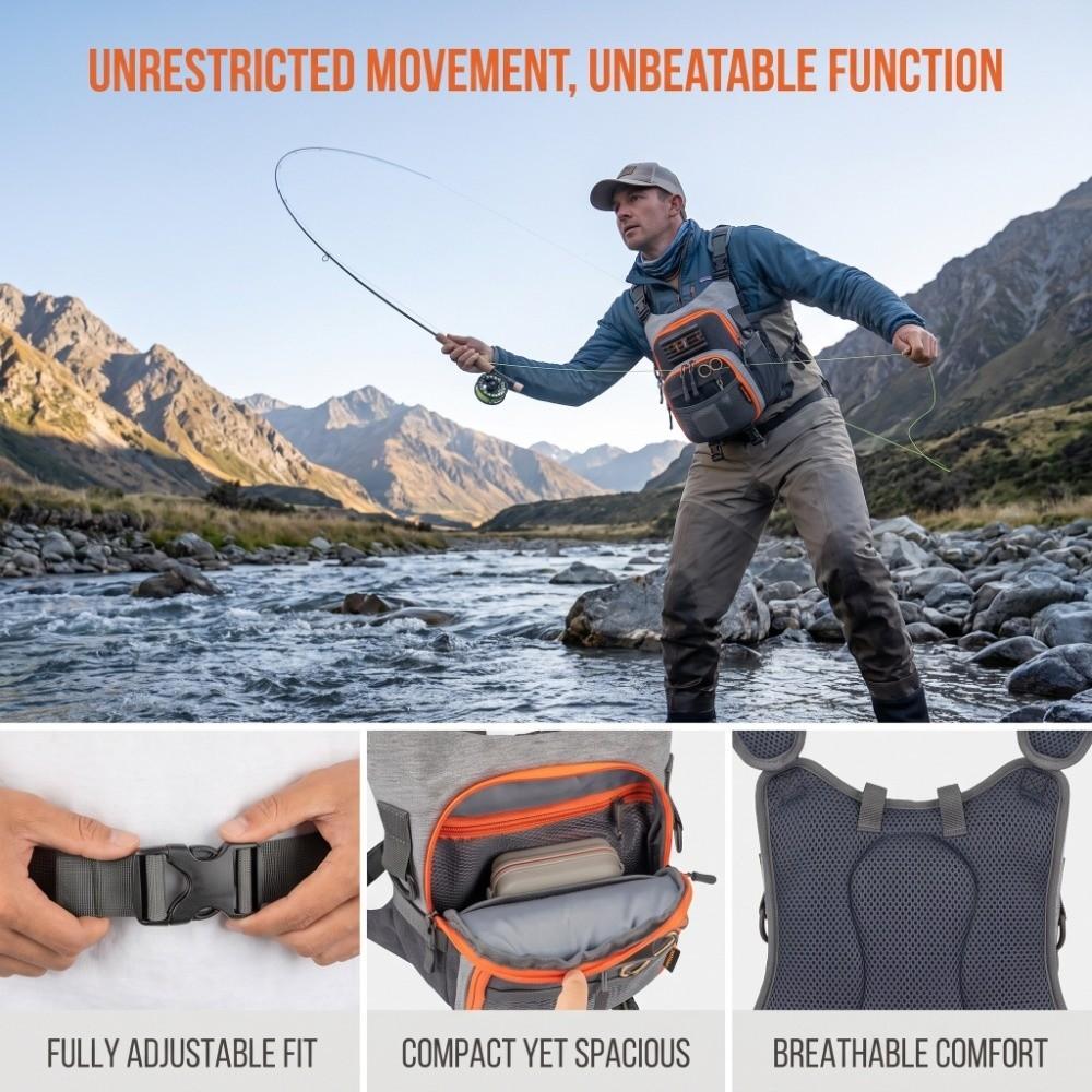 Oxford Cloth Fly Fishing Chest Pack with Quick Release Buckles Fishing Pack Outdoor Fishing
