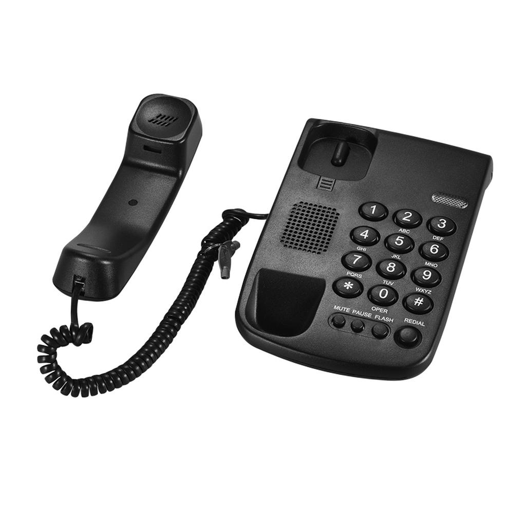 Portable Corded Telephone Phone Pause Redial Flash Mute Mechanical Lock Wall Mountable Base Handset for House Home