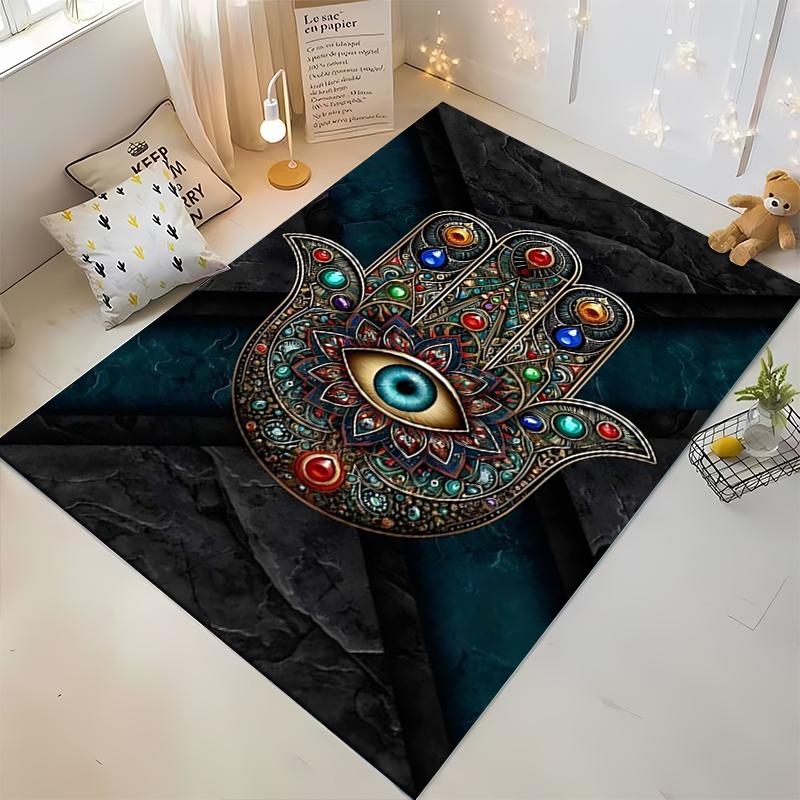 Mandala Hand Design Carpet, Colorful Eye Pattern, Decorative Style Suitable for use as an anti-slip for living room bedroom sofas
