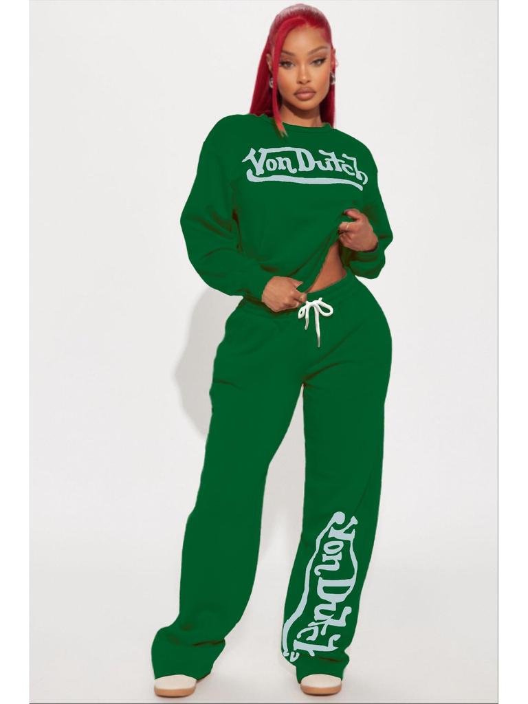 Женский комплект с принтом Von Dutch: Свободная, Повседневная и Модная Уличная Одежда для Комфортной Ежедневной Носки.