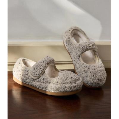 Белые пушистые туфли на одной педали зимние женские на плоской подошве 2025 новые бархатные шапки хлопковые туфли большая голова Мэри Джейн одинарные туфли