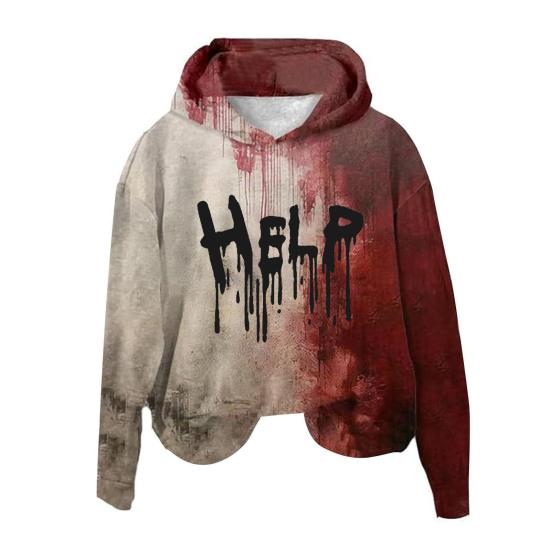 Женская толстовка с капюшоном 3D Bloodstain Print Halloween Vintage Haunted House Cosplay Top Hooded Long Sleeves Loose Hoodie