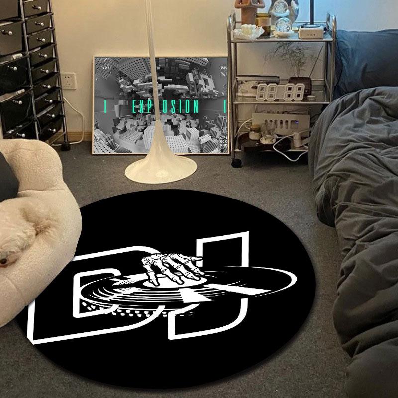 Artistic Round Tattoo Multicolor Carpet, Non-Slip Floor Mat for Dining Room