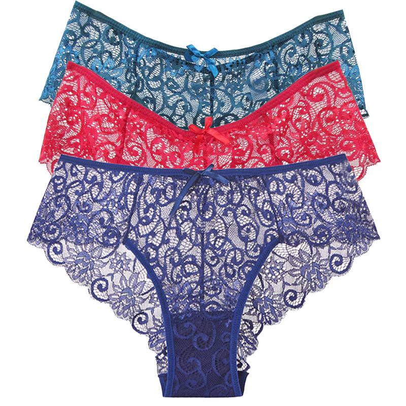 Embroidered Lace Panties Transparent Sexy Low Waist Underwear Ladies Girls Soft Breathable Briefs