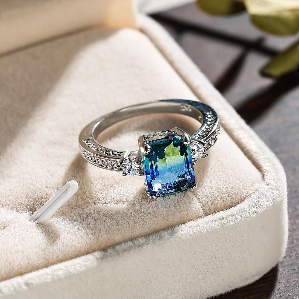 Квадратная форма зеленый синий кристалл циркон обручальное кольцо для женщин юбилей вечеринка темперамент аксессуар модные ювелирные изделия