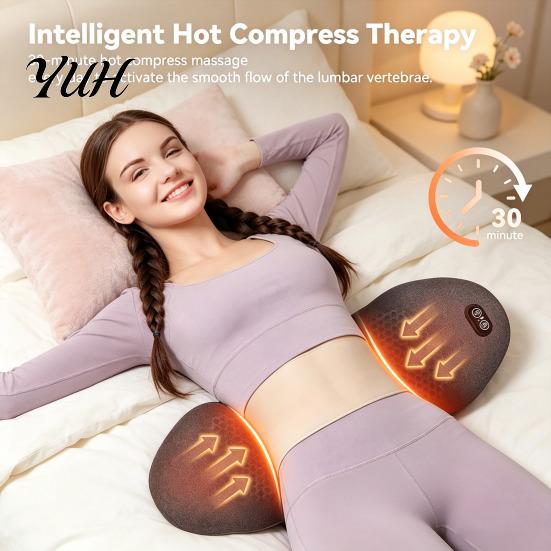 Electric Back Massager Pad Lumbar Support Pillow, 3-in-1 Rechargeable Memory Foam Bed Cushion with Vibration And Heat, Portable Travel Massage Pillow