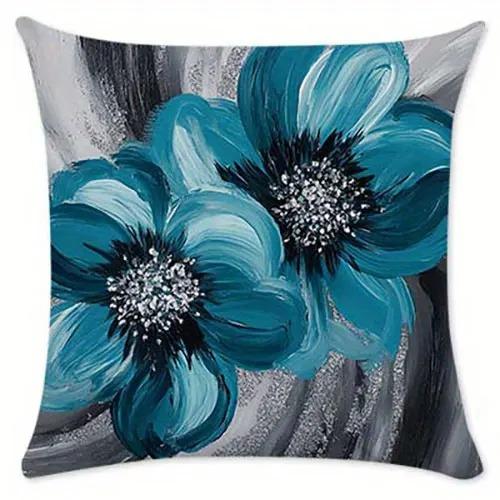 Abstract Blue Floral Pattern Pillow Covers Pattern Cushion Cover Suitable For Sofa Bedroom Car Pillow Cover