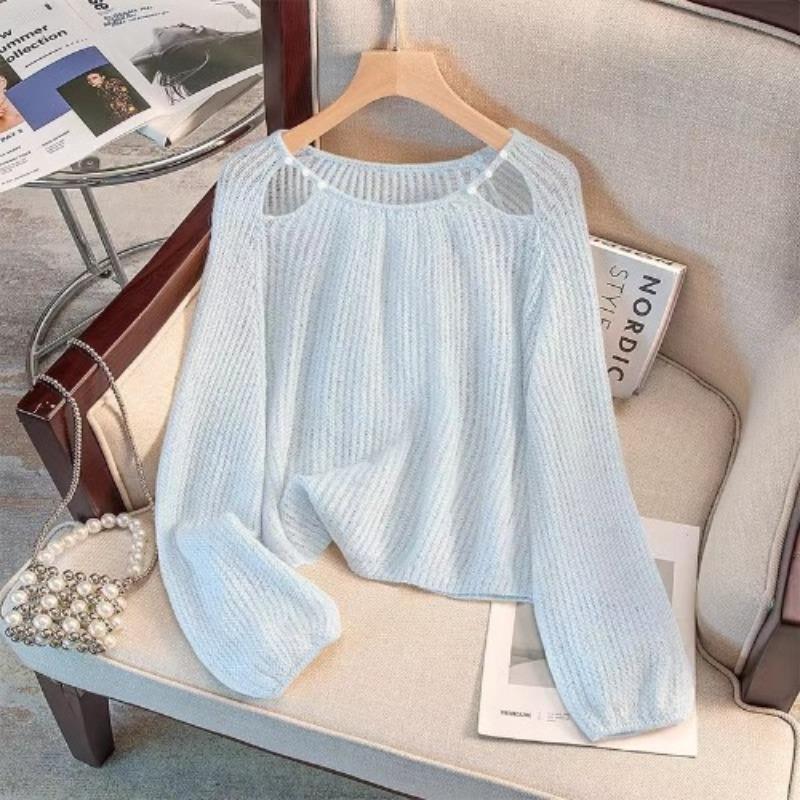 Hollow Beaded Sequined Sweater Women's New Lazy Wind Loose Knitted Sweater Design Temperament Top