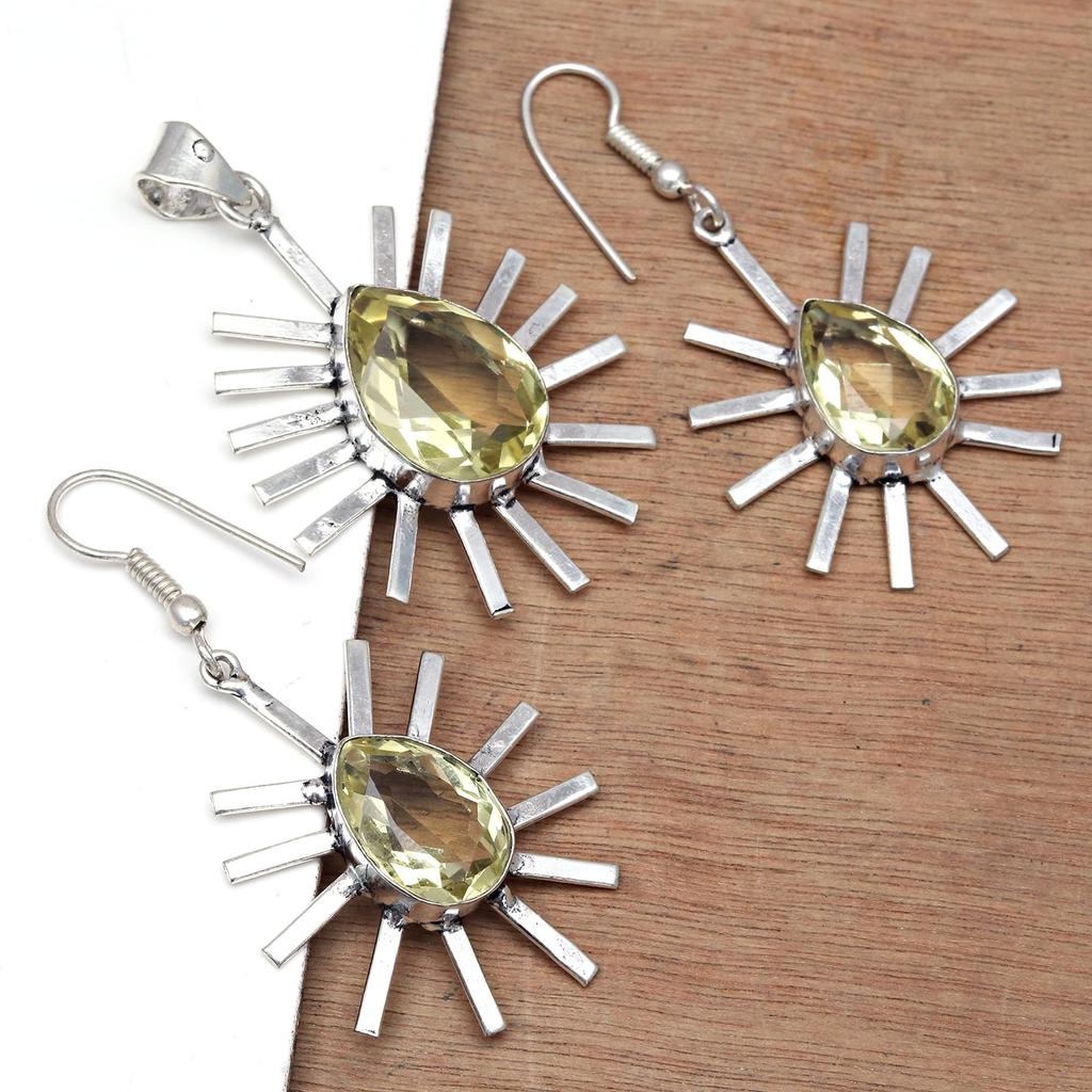 Комплект из серег и подвески ко Дню матери с драгоценным камнем лимонный топаз