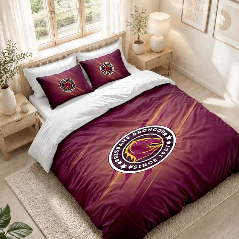 Bedding Set 1 Duvet Cover 2 Pillowcases Brisbane Broncos Print Bedroom Home Decoration