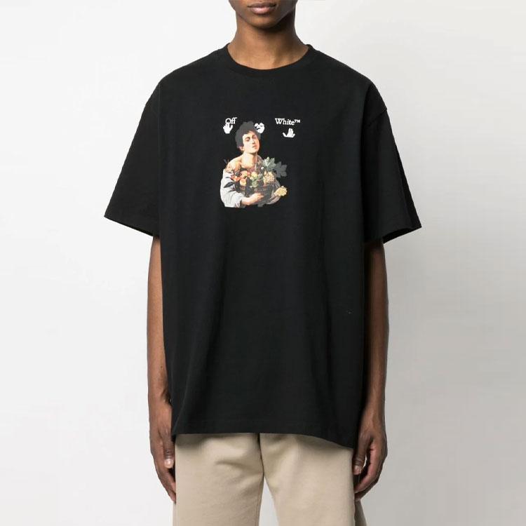 Off-White Черные/белые мужские топы Caravaggio Boy Over Tee OMAA038S21JER0061001