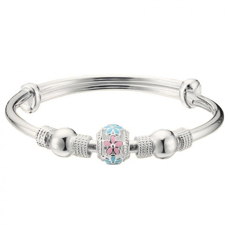 Zuyin 999,9 эмалированные бусины в горошек, маленькие цветы, большой детский браслет из чистого серебра, подарок на день рождения 1 июня для учеников начальной школы, рукоделие